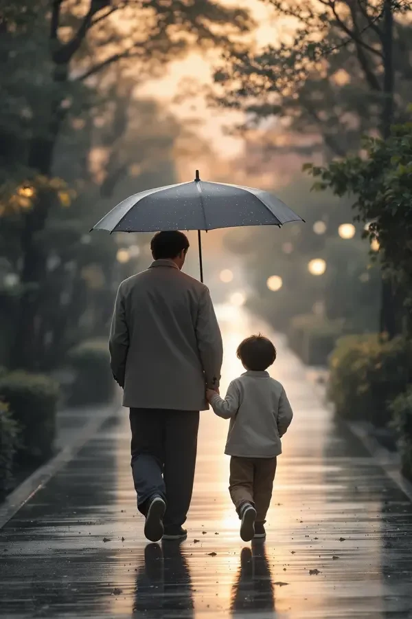 比海更深父子雨中海报